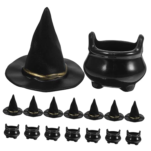 Toyvian 10 Sätze Halloween-hexenhut Deckel Figuren Miniatur-puppenhut Hängende Hexenhüte Kessel Bausatz Halloween Wasserkocher Eimer Korb Fee Miniaturen Geist Plastik Black von Toyvian