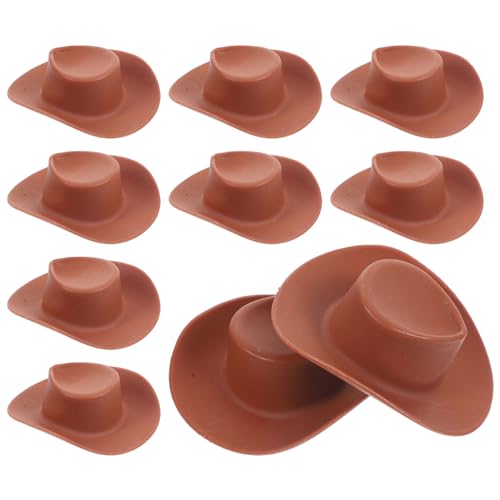 Toyvian 10St Kleiner Hut puppenkleidung puppenhauszubehör Puppenhut Miniaturdekoration Cowboy-Hut Puppenstrohhüte Mini-Hut kleine Hütchen zum Basteln kleine Hüte zum Basteln Plastik Brown von Toyvian