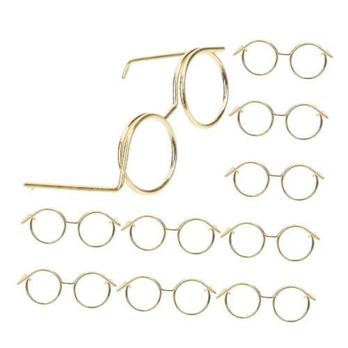 Toyvian 10St Puppenzubehör puppentasche Puppen Kleidung Runde Brillen Kompatibel mit verschiedenen Puppenarten Doll Brillen Puppe Mini-Brille Mini-Puppenbrillen-Requisiten Metall Golden von Toyvian