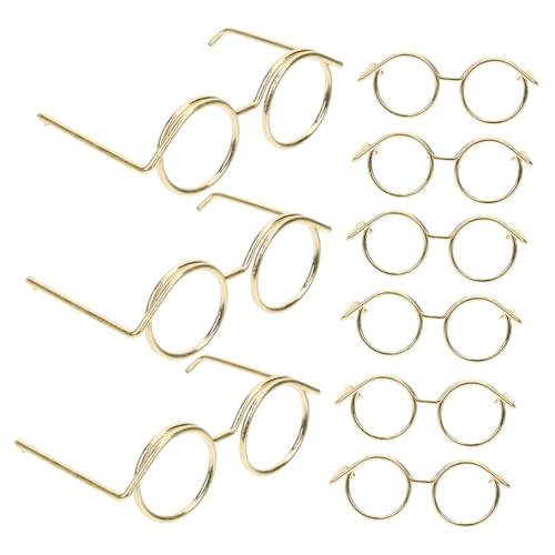 Toyvian 10st Metallbrille Puppen Runde Drahtgläser Sonnenbrille Brillendekorationen Haustierbrillen Brille Zum Anziehen Der Puppe Meine Lebenspuppe Miniatur Babyspielzeug Kommode Golden von Toyvian