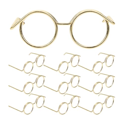 Toyvian 10st Puppenzubehör Puppe Mini-Brille Mini-gläser Zum Basteln Brillenrequisiten Zum Anziehen Lustige Brillendekore Puppengläser Zum Basteln Miniatur-puppenbrille Golden Metall von Toyvian