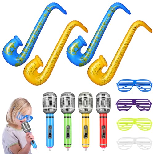 Toyvian 12 Stück Aufblasbare Saxophoninstrumente Blasmikrofone Gitarrenspielzeug Mit Brille Für Fotokabinen-Requisiten Im Stil Der 80Er Und 90Er Jahre Zufällige Farbe von Toyvian