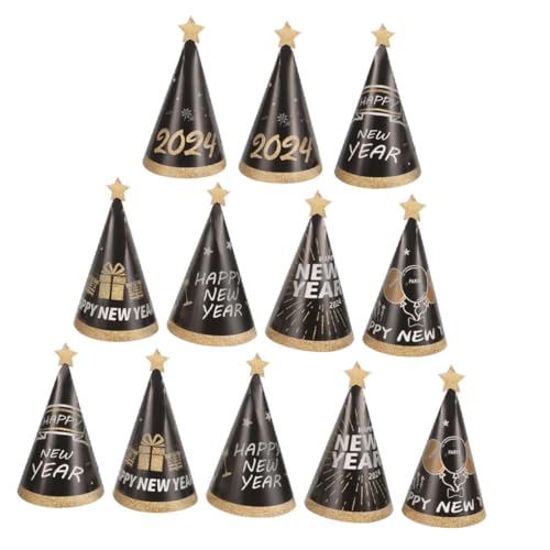 Toyvian 12 Stück frohes neues jahr hüte party sachen party supplies Neonhüte für Glow-Party feierlich Rot Papierhüte des neuen Jahres Partyhüte aus Papier für das neue Jahr Black von Toyvian