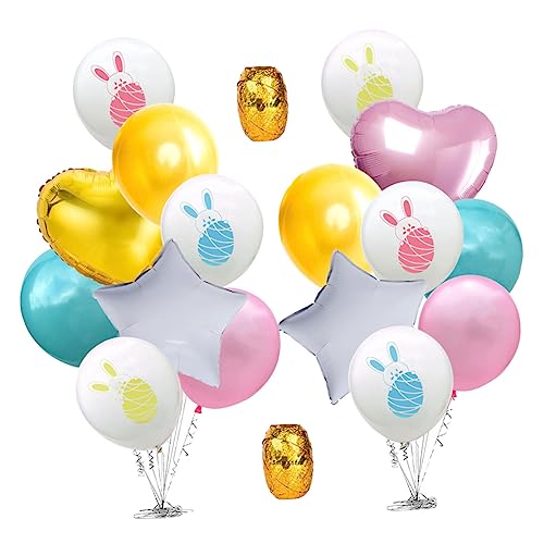 Toyvian 18 Teiliges Osterballon Set Mit 6 Bedruckten Ballons 6 Einfarbigen Ballons 2 Herzförmigen Aluminiumfolienballons 2 Stern Aluminiumfolienballons Und 2 von Toyvian