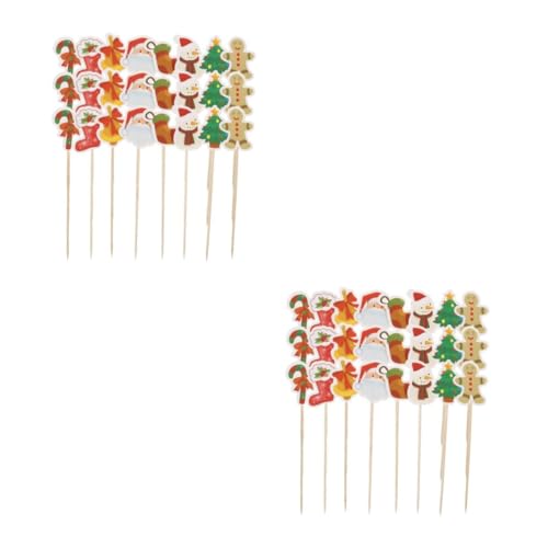 Toyvian 2 Sätze Weihnachtsgeschirr Fruchtstäbchen Früchte Pflücken Partyzubehör Kuchen Topper Dekorativer Holzspieß Cupcake-topper-sticks Dekorative Spieße Hölzern 24 Stück * 2 von Toyvian