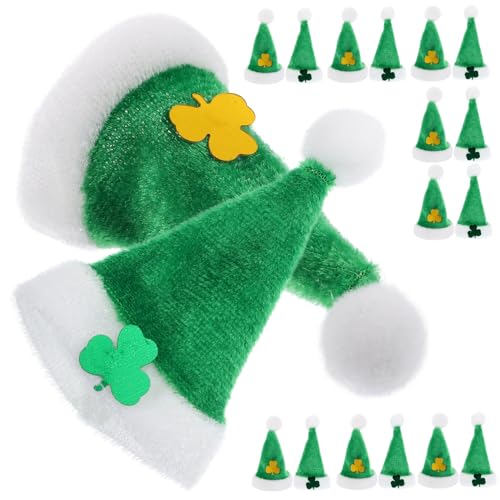 Toyvian 20 Stück Mini-klee-Ornamente Puppenhut-dekore Mini-kleeblätter St. Patricks Day Mini-Hut Mini-hüte Bausätze Miniatur Puppenmützen Selber Machen Kleeblatt-minihüte Bausatz Plüsch von Toyvian