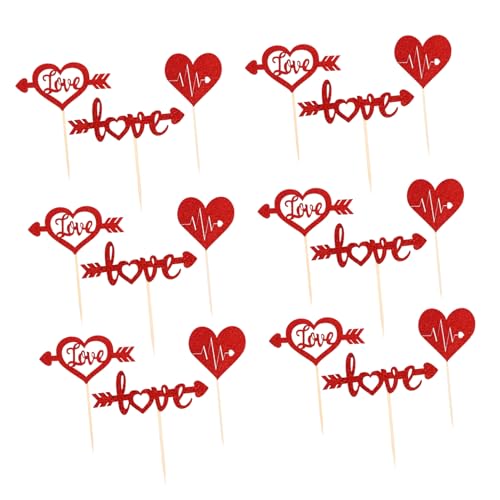 Toyvian 24st Liebeskuchen Valentinstag Kuchendekorationen Dessertdeckel Aus Papier Valentinstag Kuchen Picks Cupcake-topper Cupcake-dekorationen Hochzeitstorte Dekoration Rot Bambusstab von Toyvian