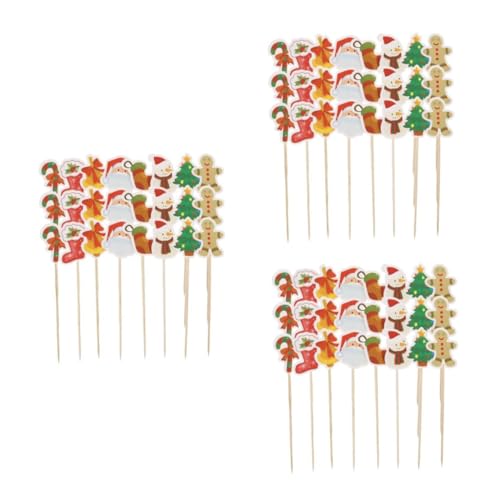 Toyvian 3 Sätze Weihnachtsgeschirr Dekorationen Für Geburtstagsfeiern Holzspieß Kreative Snacksticks Cupcake-topper Holzstäbchen Für Partys Fruchtstäbchen Kuchen Topper Papier 24 Stück * 3 von Toyvian