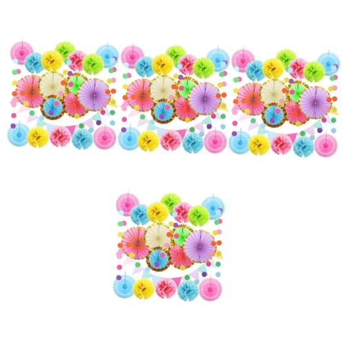 Toyvian 4 Sätze Blumenball-Papierfächerpaket Pastellfarbene Bommelgirlande Gewebeblumendekorationen Klassenzimmerdekoration Dekorationsset Partydekorationen aus Papierfächern Papierkugeln von Toyvian