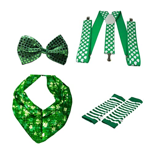 Toyvian 4-teiliges Set Grüne Fliege Vorgebundene Verstellbare Fliege St Pattys Day Kleidung Kleeblatt-fliege Hosenträger Für Irische Partys Irische Partykrawatte Handschuhe Patrick Blitz von Toyvian