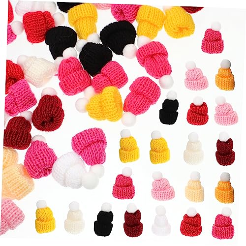 Toyvian 50 Stück Mini-Mütze Kleiner Hut Mini-Hüte Mini-Hut gestrickte Minimütze Mini-Strohhüte Mini Strickmützen Puppenhüte Hutschmuck kleine Hüte Minihüte zum Basteln Polyester von Toyvian