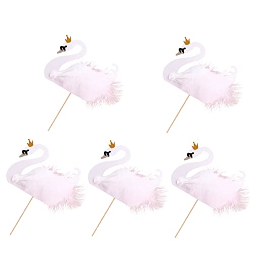 Toyvian 5st Kucheneinsatz Schwanenkuchendekorationen Schwanen-kuchenaufsatz Cocktailkarten Cupcake-topper-sticks Hochzeits-cupcake-topper Futterschwanpicks Papier Zahnstocher Feder Baby von Toyvian