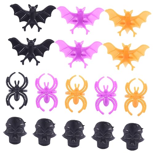 Toyvian 60st Halloween Ring Fledermaus Spinne Schädel Halloween-spielzeug Halloween-partygeschenke Partybevorzugungsringe Halloween-kinder Ring Mit Tiermuster Dekor Halloween-ringe Streich von Toyvian