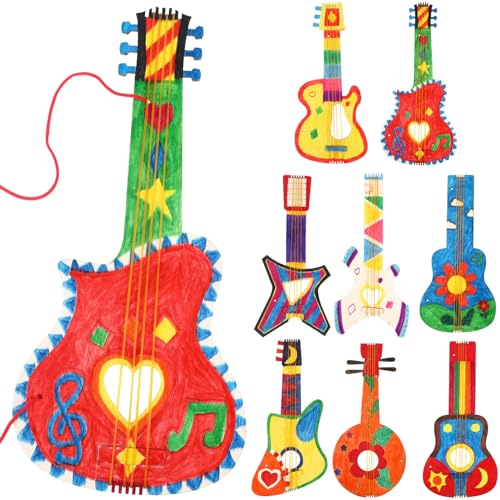 Toyvian 8 Pcs Unfinished Wood Cutouts Unfinished Guitar Cutout Cardboard Guitar Guitar Party Decorations For Birthday von Toyvian