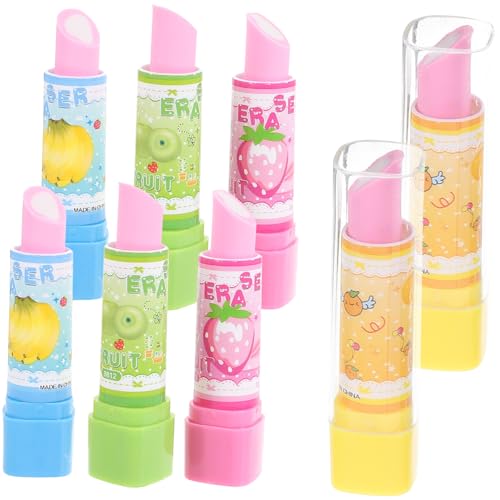 Toyvian 8St Fruchtmuster Radiergummi Kreativer Radiergummi Lippenstift-Form lustiger Radiergummi verstellbarer Radierstift schreibwaren Lippenstift Radiergummi neuartiger Radiergummi von Toyvian