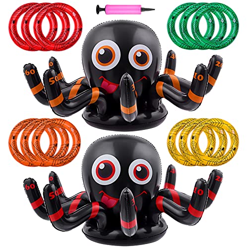 Toyvian Aufblasbare Spider Ring Toss Spiel Set- 2 STÜCKE Halloween-Party Favors Liefert - drinnen draußen Partyspiel für Kinder Erwachsene (2 riesige Spinnen, 12 Ringe) von Toyvian