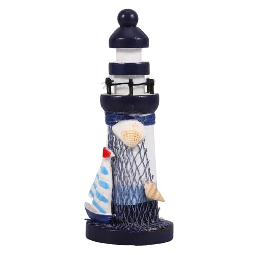 Toyvian Leuchtturm-Ornament Meeresdekor Nautische Gastgeschenke Camper Spielzeugboot Stranddekoration Für Zu Hause Künstliche Blätter Minikleid Mit U-Boot-Ausschnitt Blue Kiefernholz von Toyvian