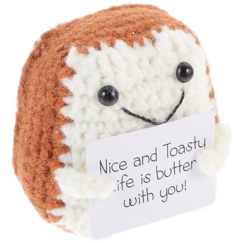 Toyvian Lustiger Positiver Toast – Emotionale Unterstützung Pickle – Gestrickte Emotionale Toastpuppe Ermutigende Unterstützungskarten Wolle Inspirierendes Häkelspielzeug von Toyvian