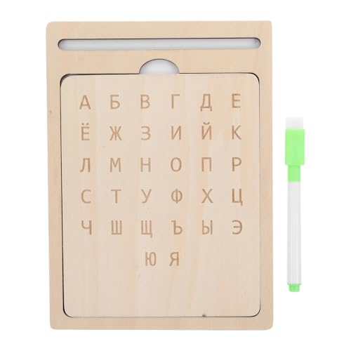 Toyvian Russisches Schreibtafelspielzeug Buchstaben des Alphabets Kinderschreibtafel Buchstaben Lernen Montessori-zeichenbrett Spielzimmer-Essentials Alphabet-Trace-Board Beige Holz von Toyvian