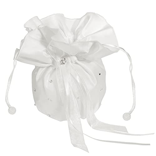 Toyvian Satin-Handtasche für Brautjungfern, Hochzeit, mit Strasssteinen und Perlen, dekoriert, für Braut-Geldbörse, 1. heilige Kommunion, Weiß von Toyvian