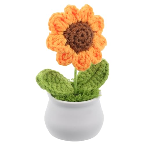 Toyvian Simulierte Sonnenblume Plüschblumen Süße Häkelarbeit Gestrickte Sonnenblume Sonnenblumenplüsch Gehäkelte Sonnenblume Auto Pflanzen Gestrickte Blumen Sonnenblumen-Bonsai Häkeln Garn von Toyvian