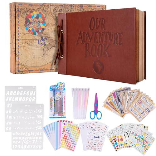 Unser Abenteuer Buch Scrapbook Fotoalbum, 30 x 19cm 80 Seiten, Leder Hard Cover Reise Scrapbook mit Luxus DIY Zubehör Kit für Jubiläum, Hochzeit, Weihnachten, Valentinstag Geschenke etc von Tpudn