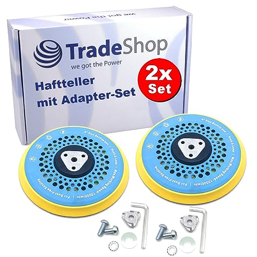 2x Trade-Shop Universal Klett Haftteller/Schleifteller/Stützteller 15cm Durchmesser M8 5/16" Gewinde 12000 u/min mit Adapter Set von Trade-Shop