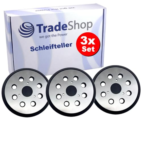 3x Trade-Shop Klett 8-Loch Universal Schleifteller Haftteller Stützteller 125mm mit Metall-Rückseite kompatibel mit Makita 743081-8 743051-7, kompatibel mit Hitachi 324-209 von Trade-Shop