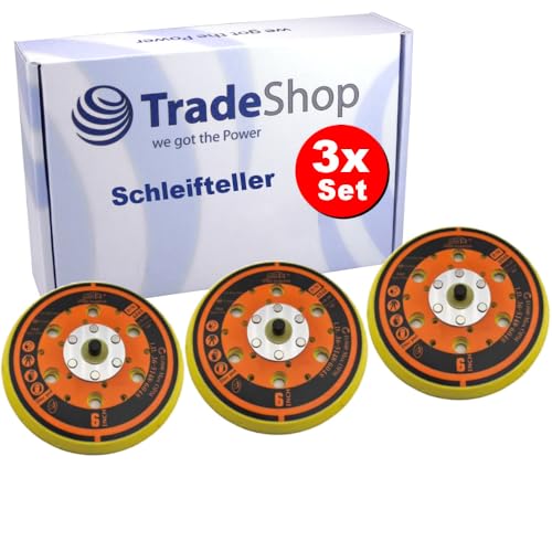 3x Trade-Shop Ø15cm Klett Schleifteller/Stützteller/Haftteller kompatibel mit Mirka 916GV48 Backup Pad, Aufnahme: 5/16 x 24 Gewinde, hart, 48-Loch von Trade-Shop we got the Power