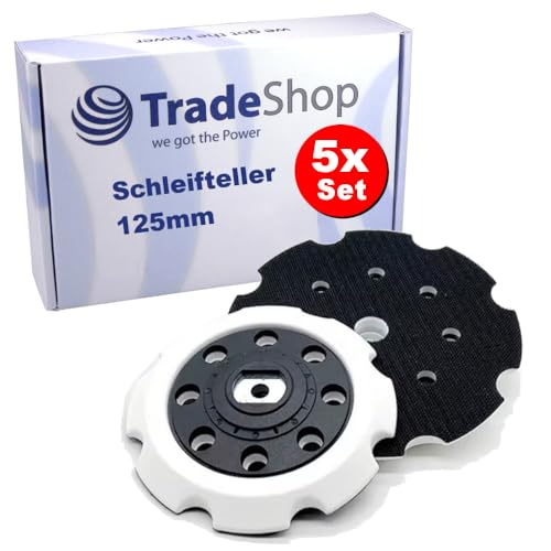 5x Trade-Shop 8-Loch 125mm Klett Haftteller Schleifteller Stützteller kompatibel mit Makita PO5000C, PO6000C, DPO500Z, DPO600Z 197922-4 von Trade-Shop