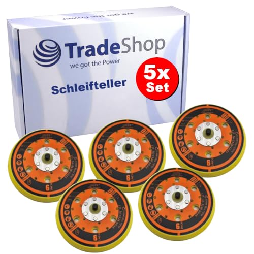 5x Trade-Shop Ø15cm Klett Schleifteller/Stützteller/Haftteller kompatibel mit Mirka 916GV48 Backup Pad, Aufnahme: 5/16 x 24 Gewinde, hart, 48-Loch von Trade-Shop we got the Power