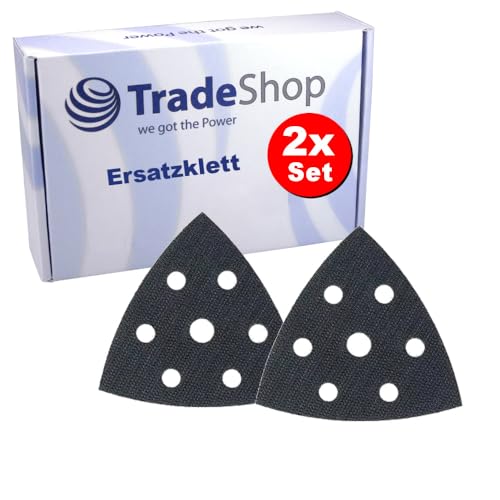 2x Trade-Shop Ersatz-Klett 93x93x93mm selbstklebend Dreieck kompatibel mit Einhell, kompatibel mit Skil Deltaschleifer Schleifplatte / 6 Absauglöcher von Trade-Shop