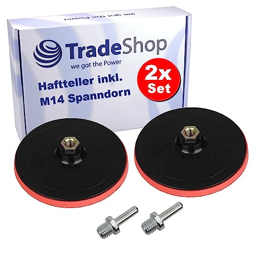 2x Trade-Shop Klett Haftteller/Schleifteller/Stützteller/Polierteller 100 mm Durchmesser inkl. M14 Spanndorn für Schleifmaschinen Bohrmaschinen Akkuschrauber von Trade-Shop