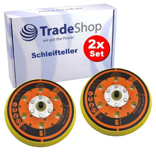 2x Trade-Shop Ø150mm Klett Schleifteller/Stützteller/Haftteller kompatibel mit Mirka 916GV48 Backup Pad, 5/16 x 24 Gewinde, hart, 48-Loch von Trade-Shop