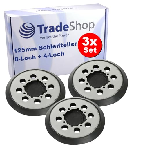 3x Trade-Shop 8-Loch + 4-Loch Klett Schleifteller Stützteller Haftteller Ø125mm kompatibel mit Dewalt DCW 210, DCW 210 BR, DCW 210 D1, DCW 210 D2 von Trade-Shop