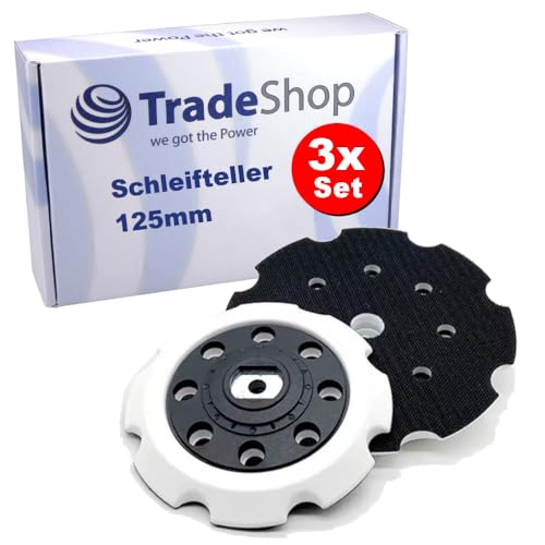 3x Trade-Shop 8-Loch 125mm Klett Haftteller Schleifteller kompatibel mit Makita PO5000C, PO6000C, DPO500Z, DPO600Z, DPO600TKX1 Exzenterpolierer von Trade-Shop