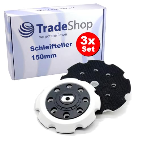 3x Trade-Shop 8-Loch Klett Schleifteller kompatibel mit Makita PO5000C, PO6000C, DPO500Z, DPO600Z, DPO600TKX1 ersetzt 197928-2 / 150mm Durchmesser von Trade-Shop