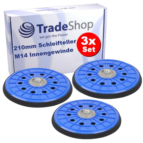 3x Trade-Shop Klett 210mm Schleifteller/Treibteller kompatibel mit Menzer LHS 225 Vario/Pro Langhalsschleifer, TBS 225 Trockenbauschleifer von Trade-Shop