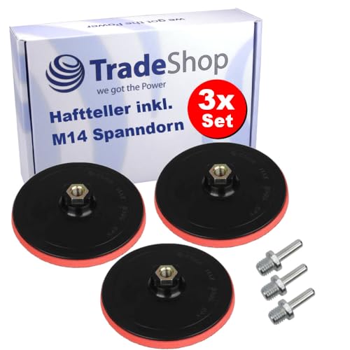 3x Trade-Shop Klett-Schleifteller/Haftteller/Stützteller/Polierteller mit M14 Spanndorn für Elektrowerkzeuge mit M14 Gewinde Aufnahme/Ø 100mm, 12500 u/min von Trade-Shop