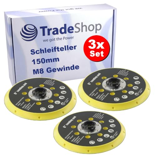 3x Trade-Shop Schleifteller Stützteller 150mm kompatibel mit Makita BO6030 BO6040, kompatibel mit Festool RO1 ET2 ES150 ETS150 Exzenterschleifer von Trade-Shop