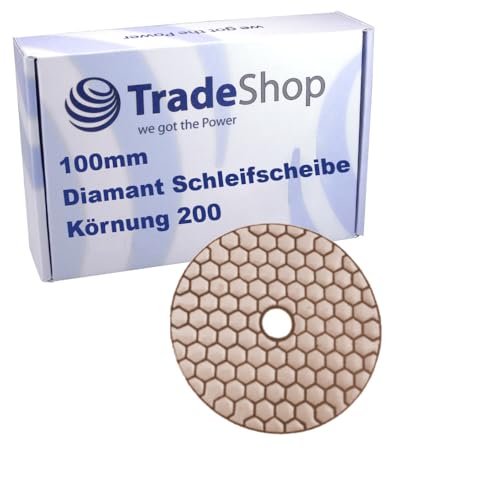 Trade-Shop 100mm M14 Trocken Diamant Schleifscheibe/Polierscheibe/Polierpad für Klett Schleifteller Winkelschleifer Schleifmaschine/Körnung 200 von Trade-Shop