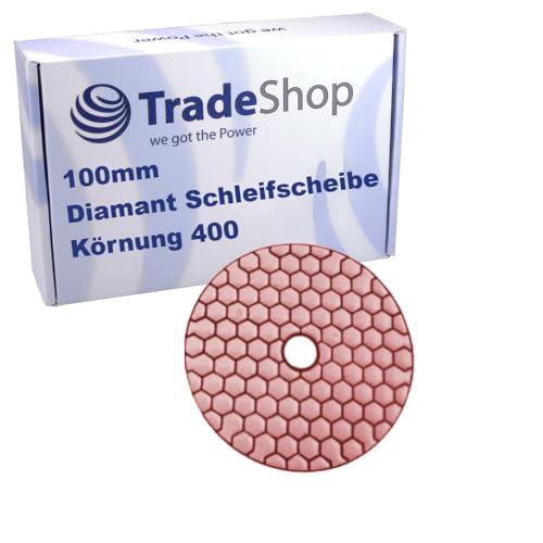 Trade-Shop 100mm M14 Trocken Diamant Schleifscheibe/Polierscheibe/Polierpad für Klett Schleifteller Winkelschleifer Schleifmaschine/Körnung 400 von Trade-Shop