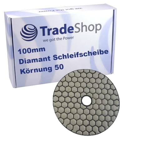 Trade-Shop 100mm M14 Trocken Diamant Schleifscheibe/Polierscheibe/Polierpad für Klett Schleifteller Winkelschleifer Schleifmaschine/Körnung 50 von Trade-Shop