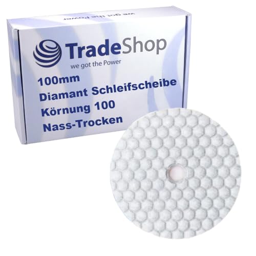 Trade-Shop 100mm M14 Trocken-Nass Diamant Schleifscheibe Polierscheibe Polierpad für Klett Schleifteller Winkelschleifer Schleifmaschine/Körnung 100 von Trade-Shop