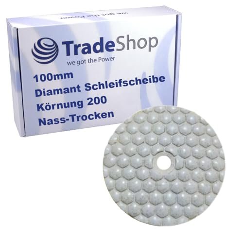 Trade-Shop 100mm M14 Trocken-Nass Diamant Schleifscheibe Polierscheibe Polierpad für Klett Schleifteller Winkelschleifer Schleifmaschine/Körnung 200 von Trade-Shop