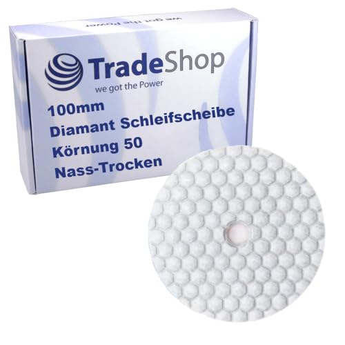 Trade-Shop 100mm M14 Trocken-Nass Diamant Schleifscheibe Polierscheibe Polierpad für Klett Schleifteller Winkelschleifer Schleifmaschine/Körnung 50 von Trade-Shop