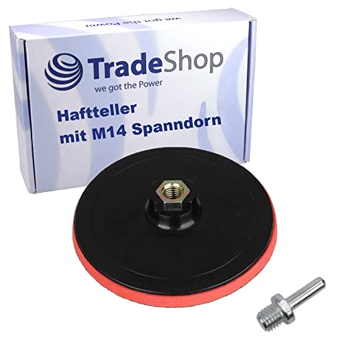 Trade-Shop Klett-Schleifteller/Haftteller/Stützteller/Polierteller mit M14 Spanndorn für Elektrowerkzeuge mit M14 Gewinde Aufnahme/Ø 100mm, 12500 u/min von Trade-Shop