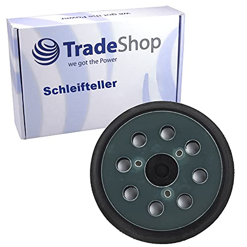 Trade-Shop Schleifteller/Stützteller Klett 125mm 8 Löcher kompatibel mit Makita DW421/K DW423/K DW426/K D26453/K D26451, Hitachi SV13YA SV13YB von Trade-Shop