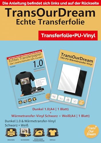 TransOurDream Echte Transferfolie(A4X 8 Blatt) für dunkle T-Shirts, bedruckbares Transferpapier zum Aufbügeln für Tintenstrahldrucker, Wärmeübertragungs-PU Vinyl(A4X2 Baltt) D-D/V-8+2 von TransOurDream