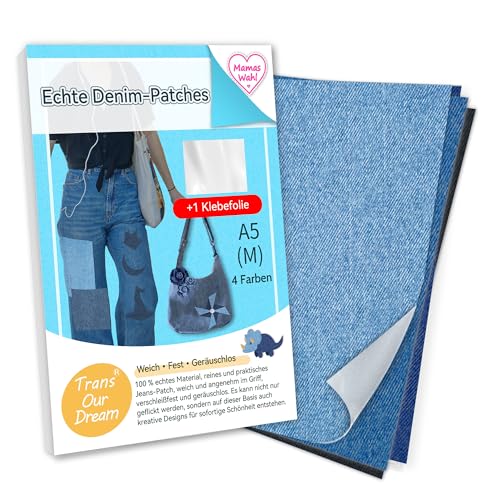 TransOurDream Hochwertige Qualität Jeans-Flicken zum Aufbügeln für Innen und Außen,3 Verschiedene Blautöne und Schwarz Reparatur-Dekorationsset 4 Stück Größe M (A5,14.8X21CM) (D-MixM-4) von TransOurDream